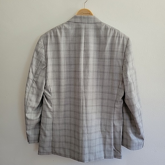 Calvin Klein Gray Wool Plaid Two Button Single Breasted Blazer Dual Vent Classic - Picture 2 of 15